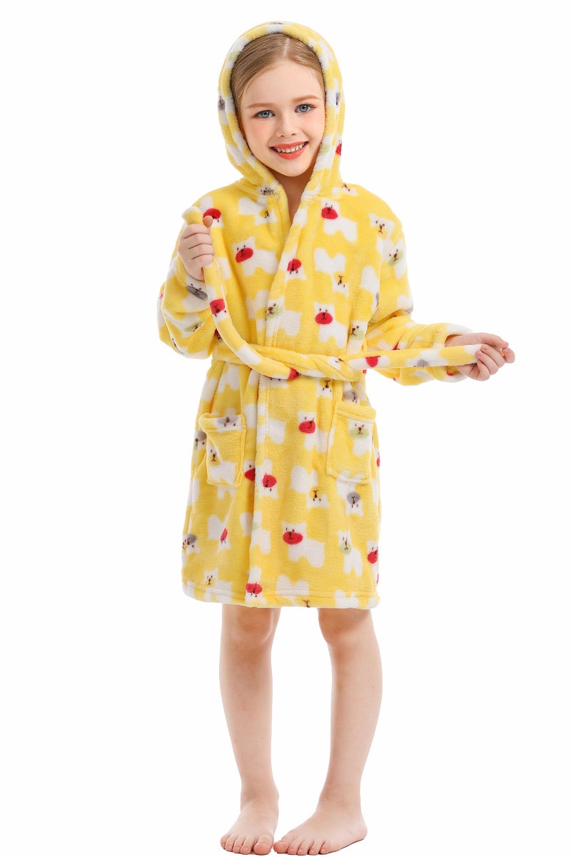XINNE Robes for Kids Unisex Baby Hooded Dressing Gown Bathrobe Boys Girls Toddlers Pajamas Sleepwear Yellow - Image 3
