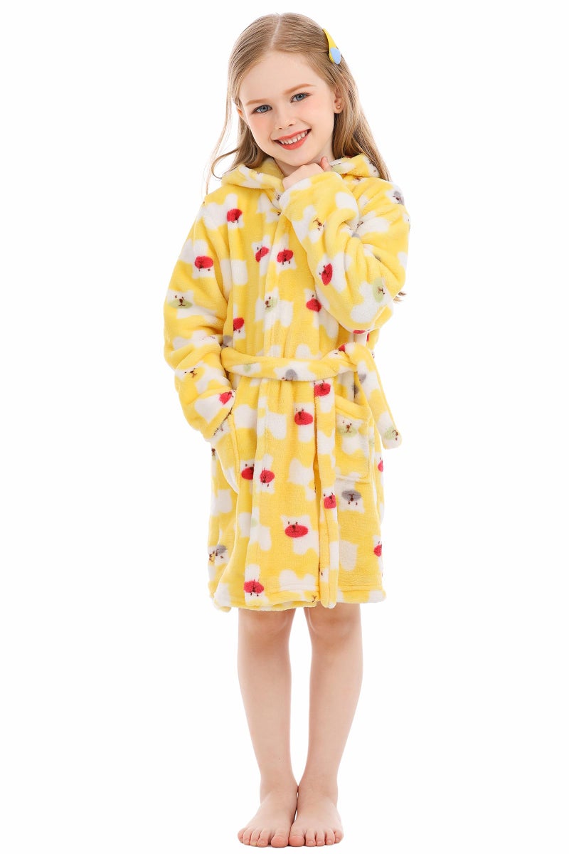 XINNE Robes for Kids Unisex Baby Hooded Dressing Gown Bathrobe Boys Girls Toddlers Pajamas Sleepwear Yellow - Image 4