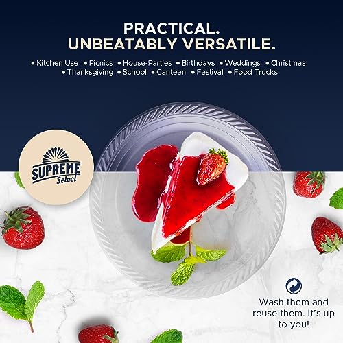 Supreme Select Clear Disposable Plastic Plates [Set of 120 | 7-inch Plates] Elegant Party Dinner Plates-Microwave Safe Plastic Dish Set- Sturdy Rimmed Plates For Weddings, Parties, Kitchen Use - Image 3