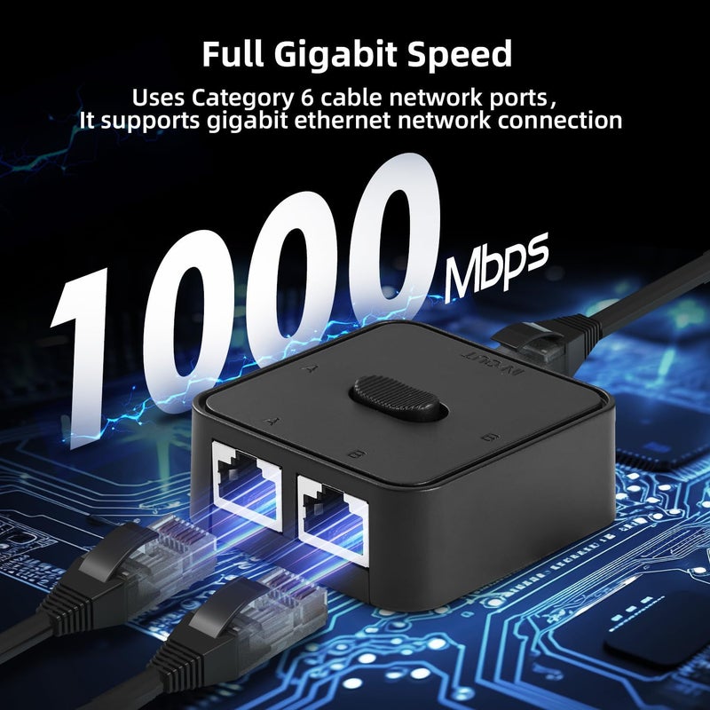 Binardat Gigabit Network Switcher, Passive Ethernet Selector, in/Out to A or B Network, Bidirectional Manual Switcher, No Power Required - Image 3