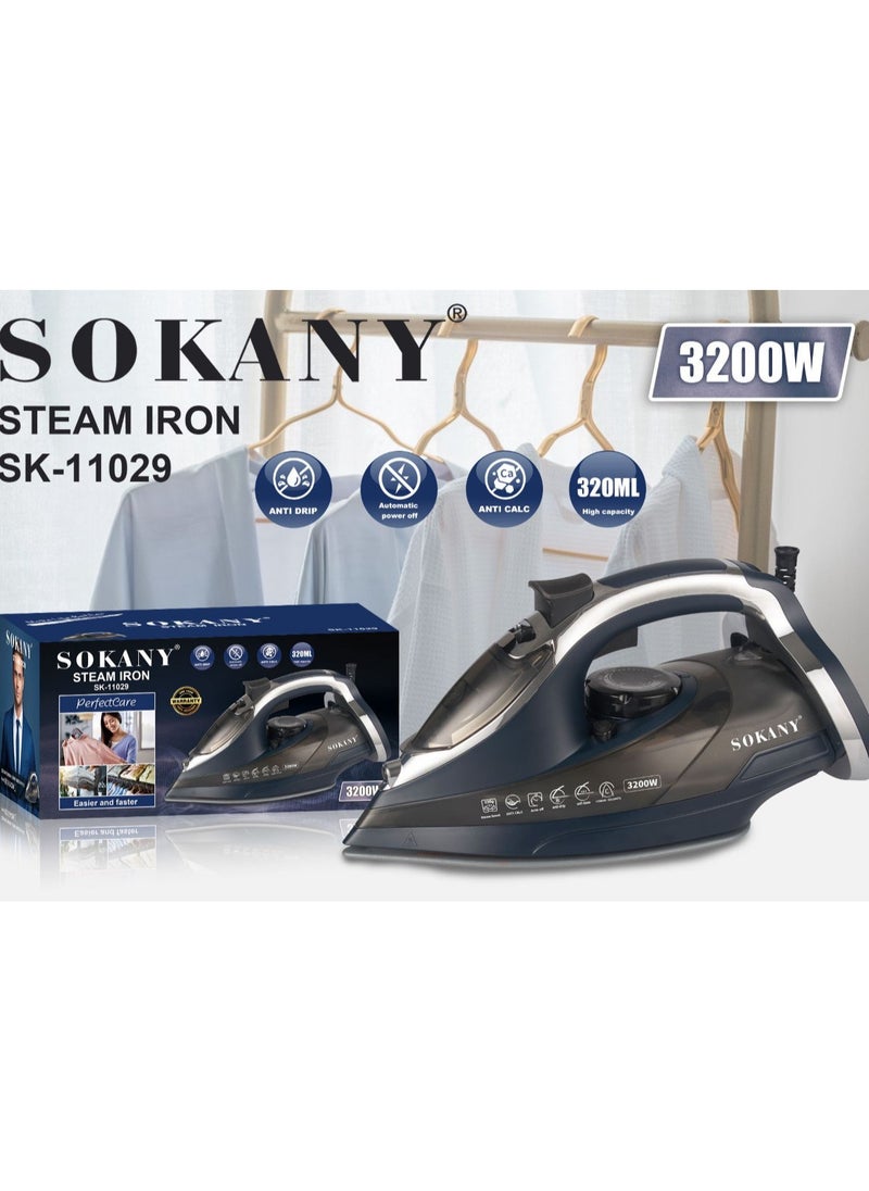 sokany - Sokany 3200W Steam Iron, SK_11029 Non-stick ceramic soleplate Large capacity 320ml water tank Fast ironing and fast heating Adjustable temperature control Easy to hold Comfortable handle and light to hold in hands - Image 1