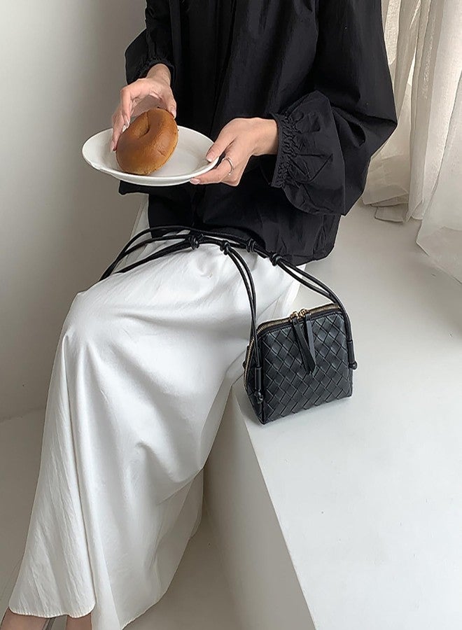 JYG Woven Crossbody Bags for Women PU Leather Handwoven Shoulder Bag Mini Clutch Purses with Adjustable Strap 2025, Black, Mini - Image 3