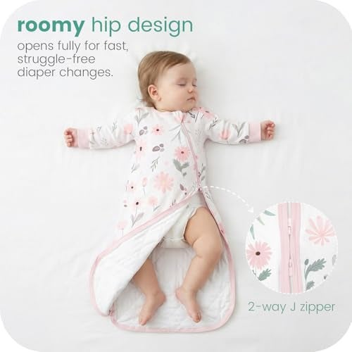 TOTCHILL Baby Sleep Sack Long Sleeve 1.0 TOG 6–18 Months, Wearable Blanket Infant Sleeping Bag, Soft & Breathable, 2-Way Zipper Pink Floral - Image 3