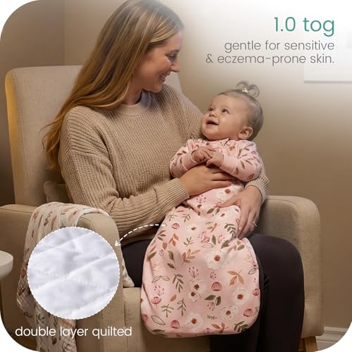 TOTCHILL Baby Sleep Sack Long Sleeve 1.0 TOG 6–18 Months, Wearable Blanket Infant Sleeping Bag, Soft & Breathable, 2-Way Zipper Pink Floral - Image 2