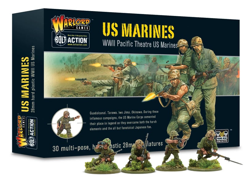 Bolt Action Warlord Bolt Action US Marines Pacific Theater 1:56 Tabletop Miniatures - Plastic Paintable Miniature WWII Soldiers Set, Unpainted Table Top 28mm Military Minifigures for Adults - Gaming Figurines - Image 1