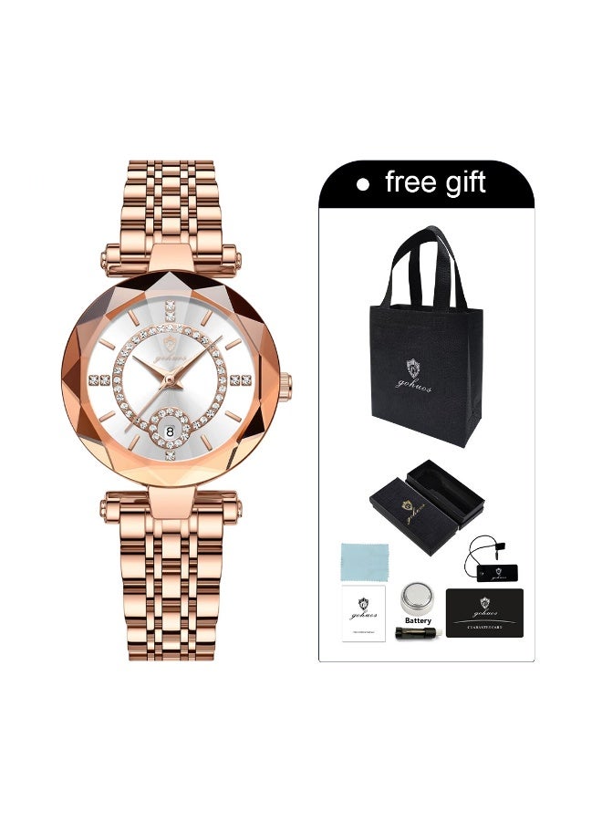 جوهوس ساعة نسائية، كوارتز، فولاذ مقاوم للصدأ، مقاومة للماء، تناظرية، فاخرة، ساعة يد نسائية - 30 مم - Image 2