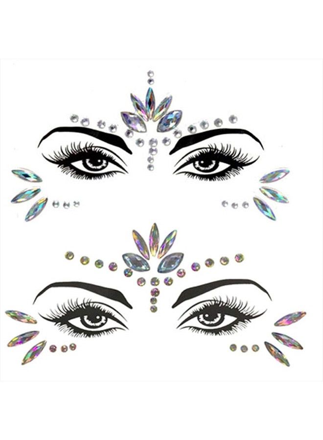 WUIOS Mermaid Face Gems Stick Jewels for Women Cosplay Mermaid Halloween Club Eye Face Gems Makeup Stickers on Rave Party Hippie Gift for Kids Eye Face Jewels Temporary Tattoos Festival - Image 1