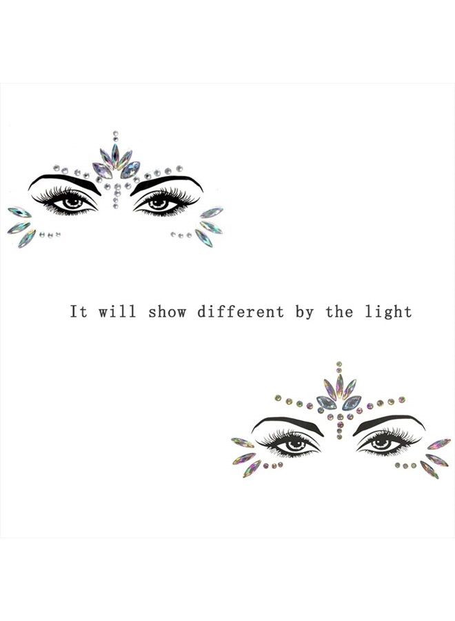WUIOS Mermaid Face Gems Stick Jewels for Women Cosplay Mermaid Halloween Club Eye Face Gems Makeup Stickers on Rave Party Hippie Gift for Kids Eye Face Jewels Temporary Tattoos Festival - Image 3