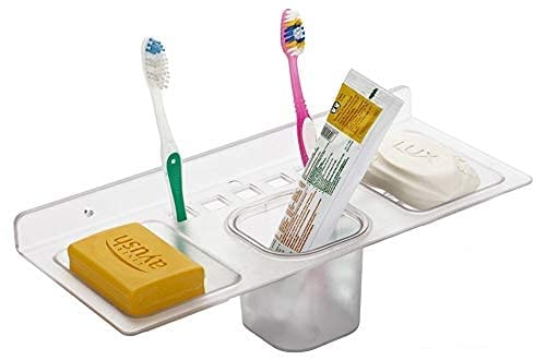 SVM Products Plastic 2 Soap Brush Toothpaste Shampoo Hair Oil Stand 4 In 1 With Tumbler - Image 1