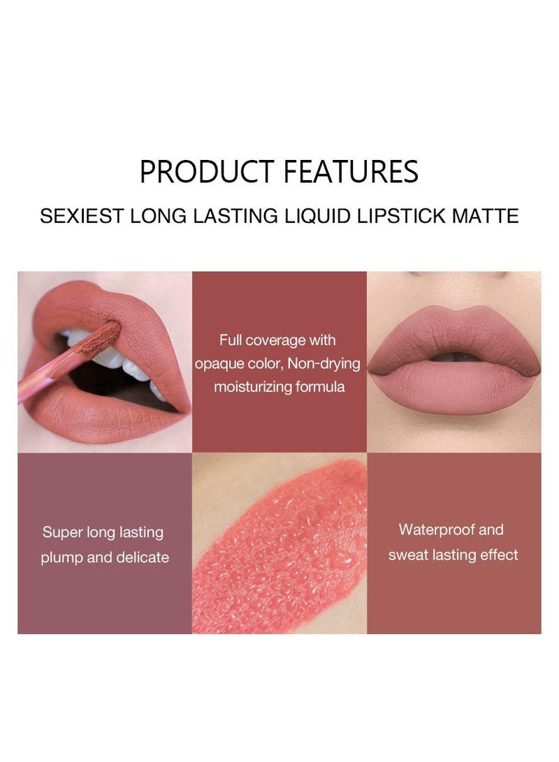 Handaiyan Long Lasting Waterproof 6 Colors Lipstick Set Matte Liquid for Women Highly Pigment Velvety Nude Super Stay Soft Hydrating & Lightweight Professional Moisturizing Makeup Lips Gift - Image 5