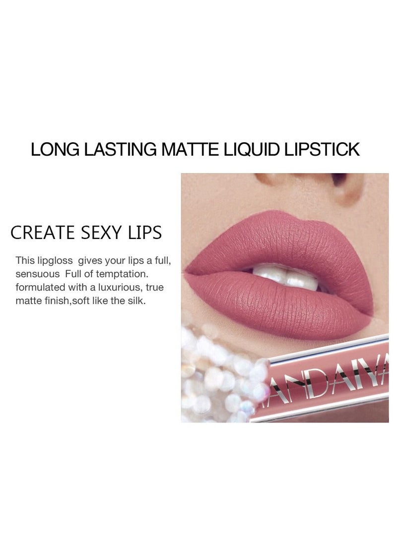 Handaiyan Long Lasting Waterproof 6 Colors Lipstick Set Matte Liquid for Women Highly Pigment Velvety Nude Super Stay Soft Hydrating & Lightweight Professional Moisturizing Makeup Lips Gift - Image 4