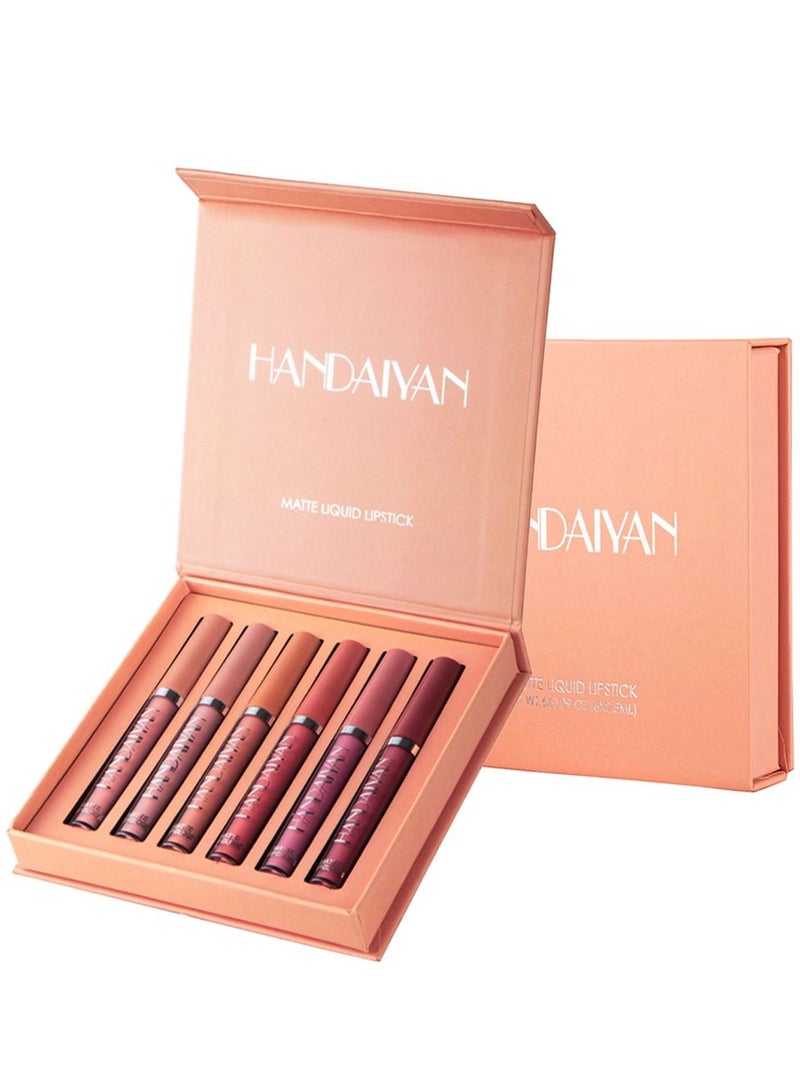 Handaiyan Long Lasting Waterproof 6 Colors Lipstick Set Matte Liquid for Women Highly Pigment Velvety Nude Super Stay Soft Hydrating & Lightweight Professional Moisturizing Makeup Lips Gift - Image 1