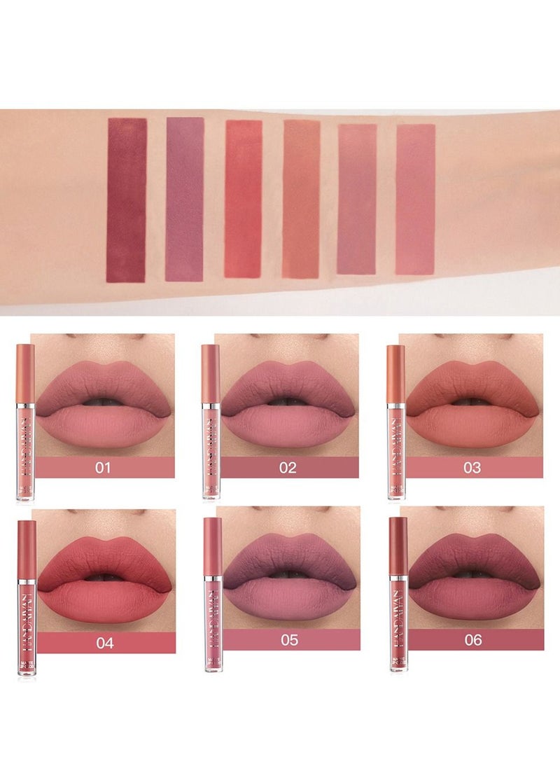 Handaiyan Long Lasting Waterproof 6 Colors Lipstick Set Matte Liquid for Women Highly Pigment Velvety Nude Super Stay Soft Hydrating & Lightweight Professional Moisturizing Makeup Lips Gift - Image 3