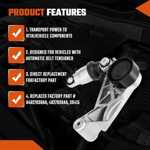 ISINSWIFT 04627038AA Belt Tensioner and Pulley Assembly Fit For Jeep JK Wrangler 2012 2013 2014 2015 2016 2017 2018 V6 3.6L, Replace# 04627038AA, 4627038AA - Image 3