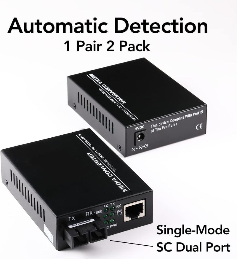 GESD (A Pair of Bidi) Single Mode Dual SC Fiber Gigabit Fast Ethernet Media Converter, Mini 1x 10/100/1000Base-T RJ45 to 1000Base-SC Slot Converter Transceiver, up to 30km 1310-nm, AC 100V~240V - Image 2