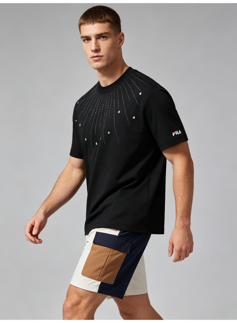 FILA all over the sky hot drilling meteor short men and women summer cotton loose round neck short sleeve T-shirt - Image 5