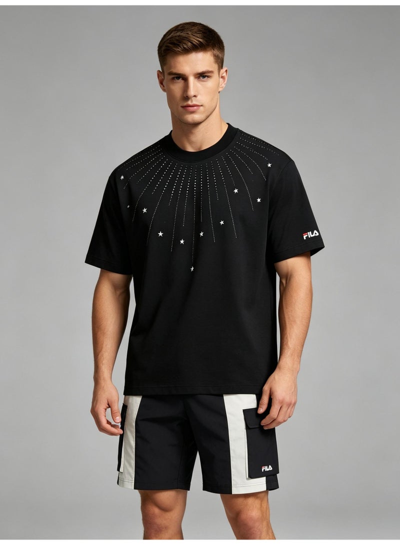 FILA all over the sky hot drilling meteor short men and women summer cotton loose round neck short sleeve T-shirt - Image 3