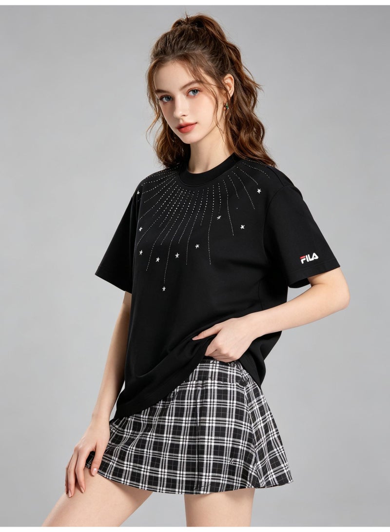 FILA all over the sky hot drilling meteor short men and women summer cotton loose round neck short sleeve T-shirt - Image 2