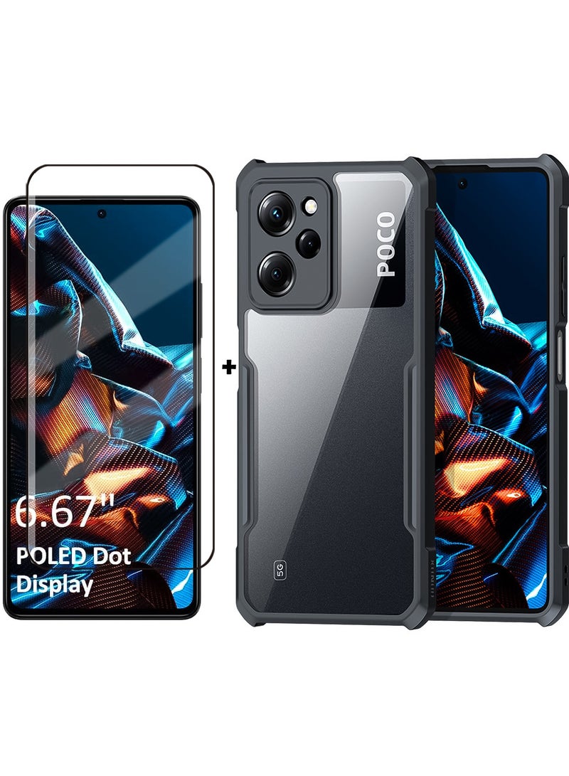 غطاء خلفي لهاتف Xiaomi Poco X5 Pro، مع قطعة واحدة من واقي الشاشة الزجاجي المقوى، وغطاء ممتص للصدمات من مادة TPU الناعمة المقاومة للصدمات، وغطاء هاتف محمول نحيف، وغطاء مضاد للاصفرار مقاس 6.55 بوصة 5G ( - Image 1