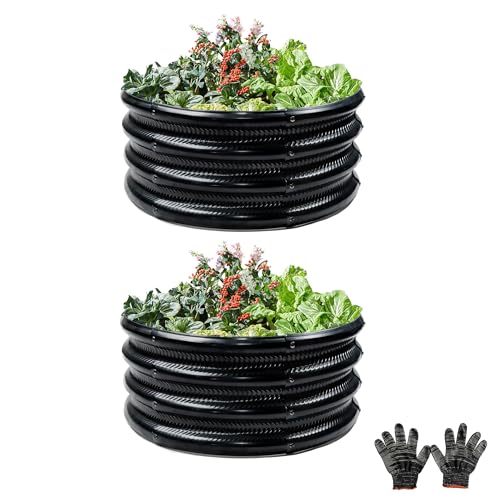 Gartist 2 Pcs 2x2X1 FT Round Galvanized Raised Garden Bed Kit Black Outdoor Planter Garden Bed Metal Raised Box for Vegetables Fruits Flowers Herbs - Image 1