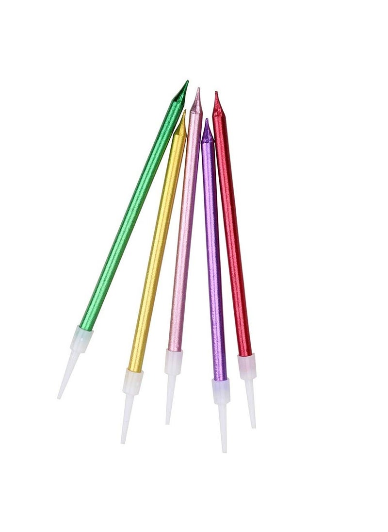 Balloonistics Balloonistics Multicolor Long Stick Candle Metallic Cake Cupcake Candles Cake Candles for Birthday, Wedding Party and Cake Decoration Pack of 6  - Image 1
