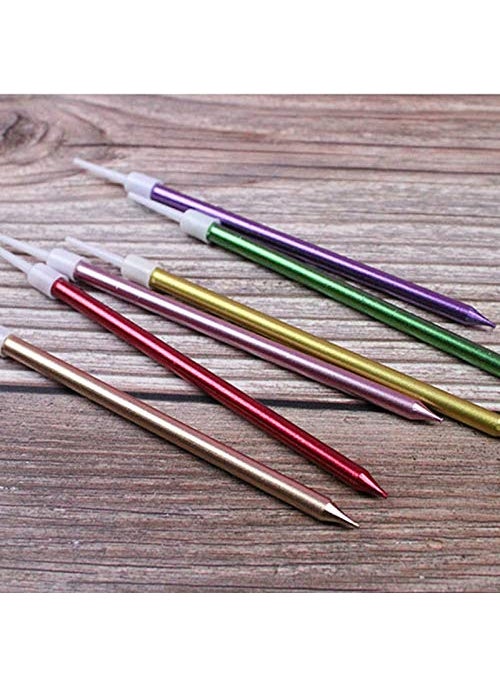 Balloonistics Balloonistics Multicolor Long Stick Candle Metallic Cake Cupcake Candles Cake Candles for Birthday, Wedding Party and Cake Decoration Pack of 6  - Image 2