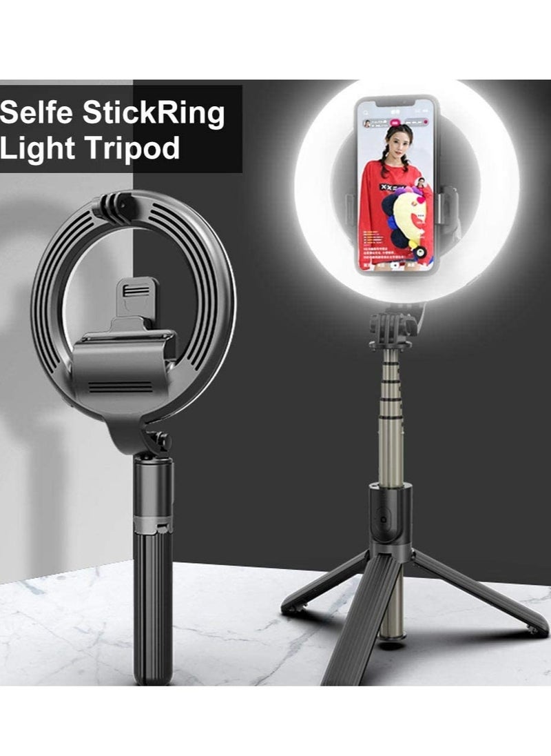 ELTRAZONE - L07 Wireless Bluetooth Selfie Stick Foldable Handheld Remote Shutter Tripod with 5-inch LED Ring Light for Live Stream - Image 1
