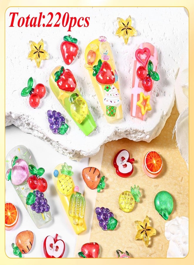 editTime 220Pcs 3D Cartoon Fruit Nail Art Charms,15 Grids Mixed Assorted Cherry Strawberry Pineapple Peach Grape Apple Carrot Lemon Avocado Orange Pitaya Star Fruit Nail Supplies with Pickup Tool (Fruit) - Image 5