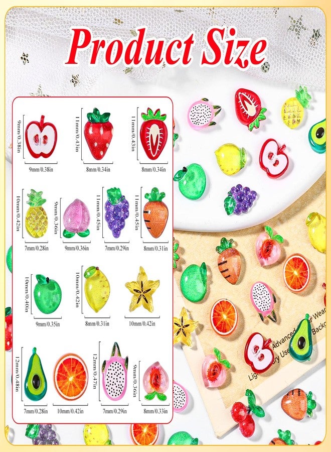 editTime 220Pcs 3D Cartoon Fruit Nail Art Charms,15 Grids Mixed Assorted Cherry Strawberry Pineapple Peach Grape Apple Carrot Lemon Avocado Orange Pitaya Star Fruit Nail Supplies with Pickup Tool (Fruit) - Image 3
