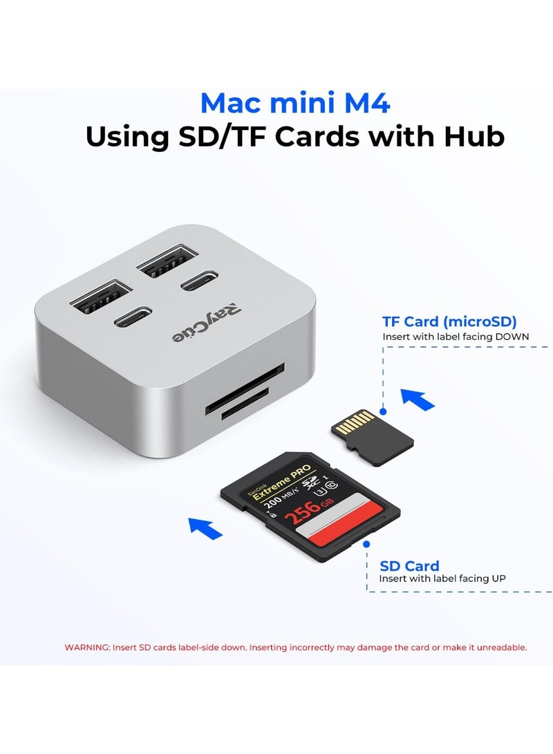 Raycue Mac Mini M4 Mini Dock for Mac mini M4 | 6-Port USB-C Hub with Dual 10Gbps Adapters, 2 * 10G USB-C/ 2 * 10G USB-A/SD TF 3.0 Card Reader | High-Speed Data Transfer & Multi-Device Connectivity - Image 5