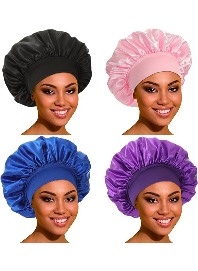 SAGREENY Bonnet Hair Bonnet For Sleeping 4 Pack Bonnets For Black Women With Wide Elastic Band For Curly Hair - Image 1