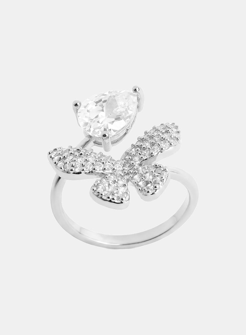 Akher el Ankoud Women'S Open Ring With A Butterfly And Teardrop Design, Adorned With Zircon Stones. - Image 1