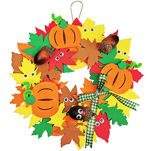 Supla 12 Kits 3D Pumpkin Fall Leaf Wreath Craft Kit DIY Thanksgiving Wreath with Maple Leaves Acorns Bows Wiggle Eyes for Kids Crafts Fall Thanksgiving Halloween Seasonal Decoration - Image 5