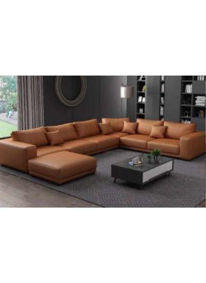 KARNAK Rome Latest Wooden Furniture Designs U Shaped Sectional Sofa Living Room Leather Sofa Set Furniture (Hermes Orange)  - Image 1