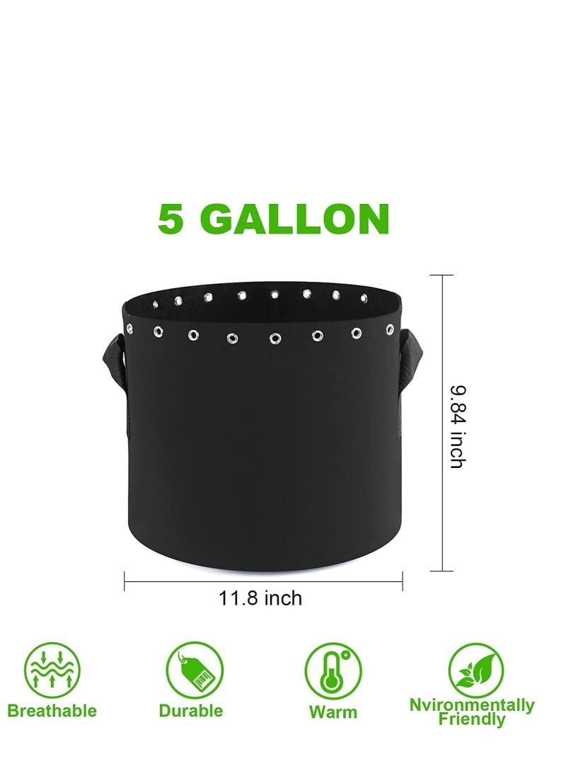 Plant Grow Bags 5 Packs 5 Gallon Plant Grow Bags Thickened Non-woven Aeration Fabric Pots with Handles and Holes 19 litres Plant Fabric Containers