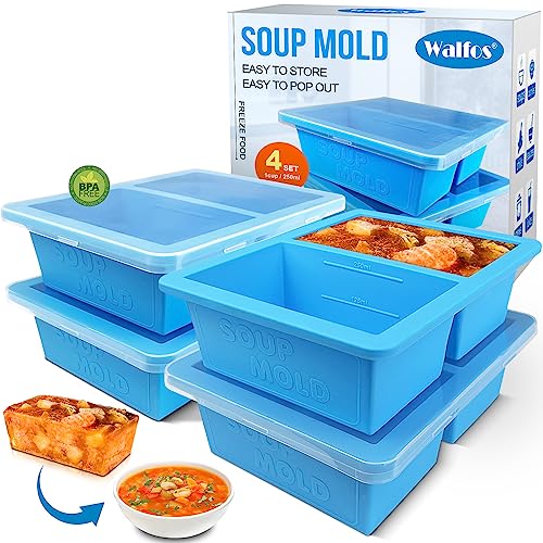 Walfos 1-Cup Silicone Freezer Molds with Lid, 4 Packs Soup Freezer Ice Cube Tray For Food, Silicone Food Freezing Container For Storing and Freezing Soup, Broth, Sauce and Ice. - Image 1