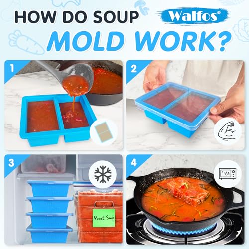 Walfos 1-Cup Silicone Freezer Molds with Lid, 4 Packs Soup Freezer Ice Cube Tray For Food, Silicone Food Freezing Container For Storing and Freezing Soup, Broth, Sauce and Ice. - Image 5