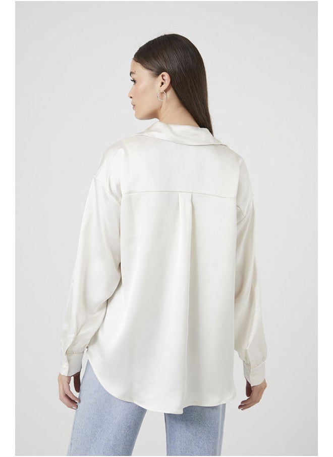 FOREVER 21 - Woven Top Button Down Lslv Oversized - Image 1