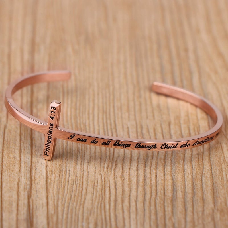 Memgift I Can Do All Things Through Christ Who Strengthens Me Philippians 4:13 Inspirational Gifts Stainless Steel Bible Verse Cross Bracelet Birthday Baptism Christmas Jewelry Gift - Image 4