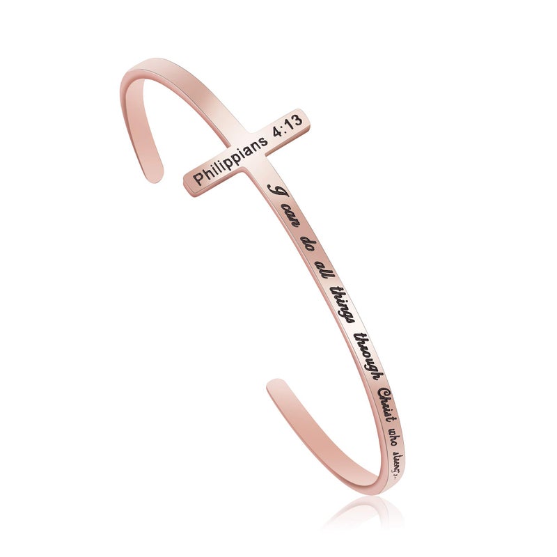 Memgift I Can Do All Things Through Christ Who Strengthens Me Philippians 4:13 Inspirational Gifts Stainless Steel Bible Verse Cross Bracelet Birthday Baptism Christmas Jewelry Gift - Image 1