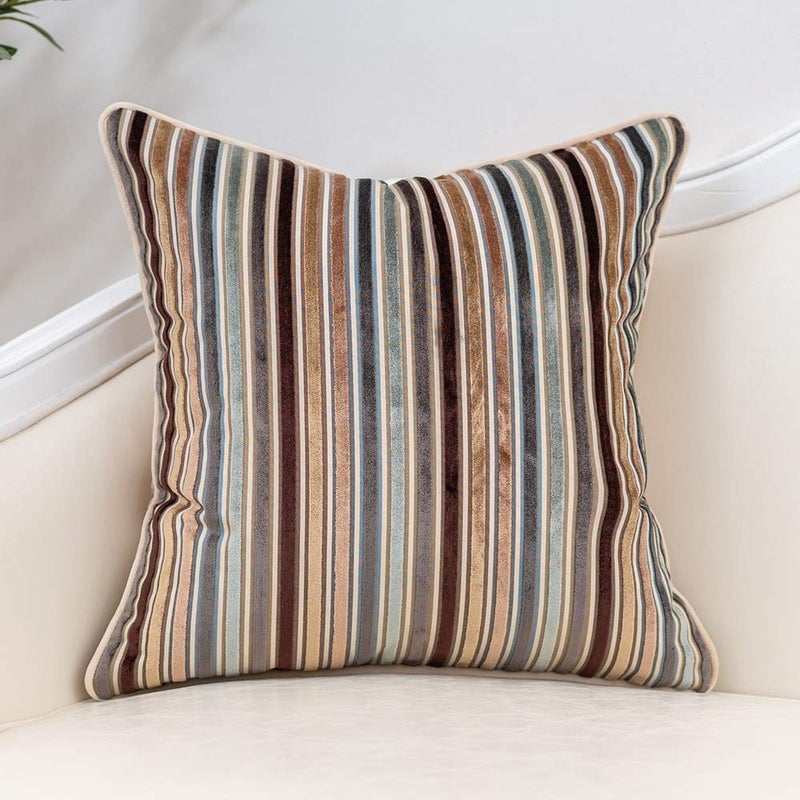 Yangest Brown Striped Throw Pillow Cover Multicolor Velvet Cushion Cover Modern Bohemian Pillowcase for Sofa Couch Bedroom Living Room Home Christmas Decoration16x16 Inch