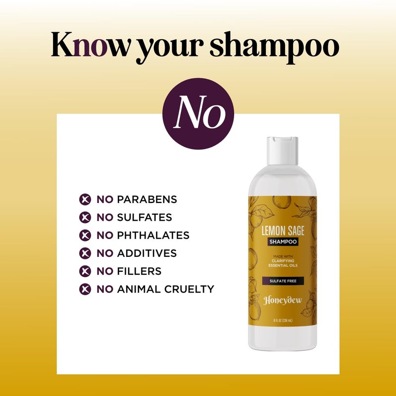 Honeydew Lemon Sage Shampoo for Oily Hair - Sulfate Free Clarifying Shampoo for Build Up with Lemon Sage Keratin and Tea Tree Oil for Hair and Scalp Care - Deep Cleansing Rosemary Shampoo for Men and Women - Image 3