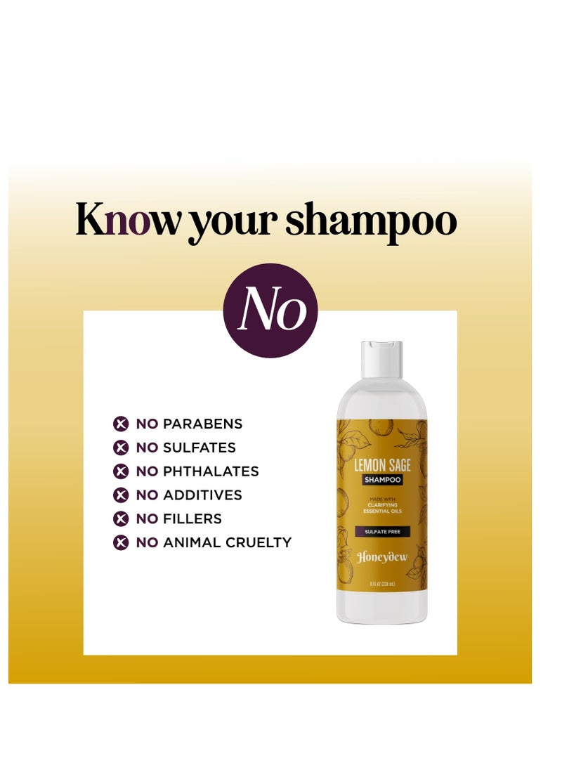 Honeydew - Lemon Sage Shampoo for Oily Hair - Sulfate Free Clarifying Shampoo for Build Up with Lemon Sage Keratin and Tea Tree Oil for Hair and Scalp Care - Deep Cleansing Rosemary Shampoo for Men and Women - Image 1