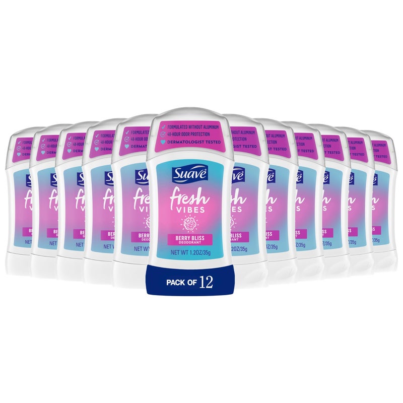 Suave Fresh Vibes Deodorant Stick Berry Bliss Aluminum Free 48 Hour Deodorant Protection Dermatologist Tested Body Deodorant 1.2 OZ(Pack of 12) - Image 1