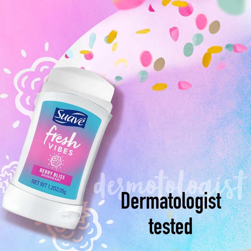 Suave Fresh Vibes Deodorant Stick Berry Bliss Aluminum Free 48 Hour Deodorant Protection Dermatologist Tested Body Deodorant 1.2 OZ(Pack of 12) - Image 3
