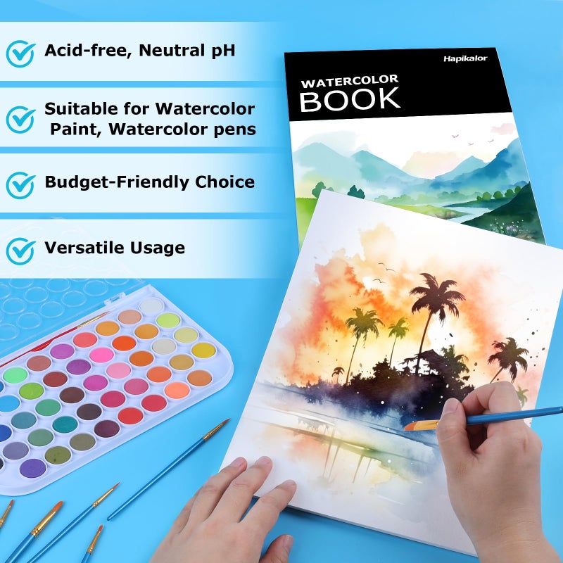 Hapikalor Watercolor Paper Pad, 9"x12" Water Color Paper, 140lb/300gsm Artist Painting Drawing Paper Book, Art Supplies for Adults Kids, Watercolors, Watercolor Paint Set, Sketchbook, Journal, Black - Image 3