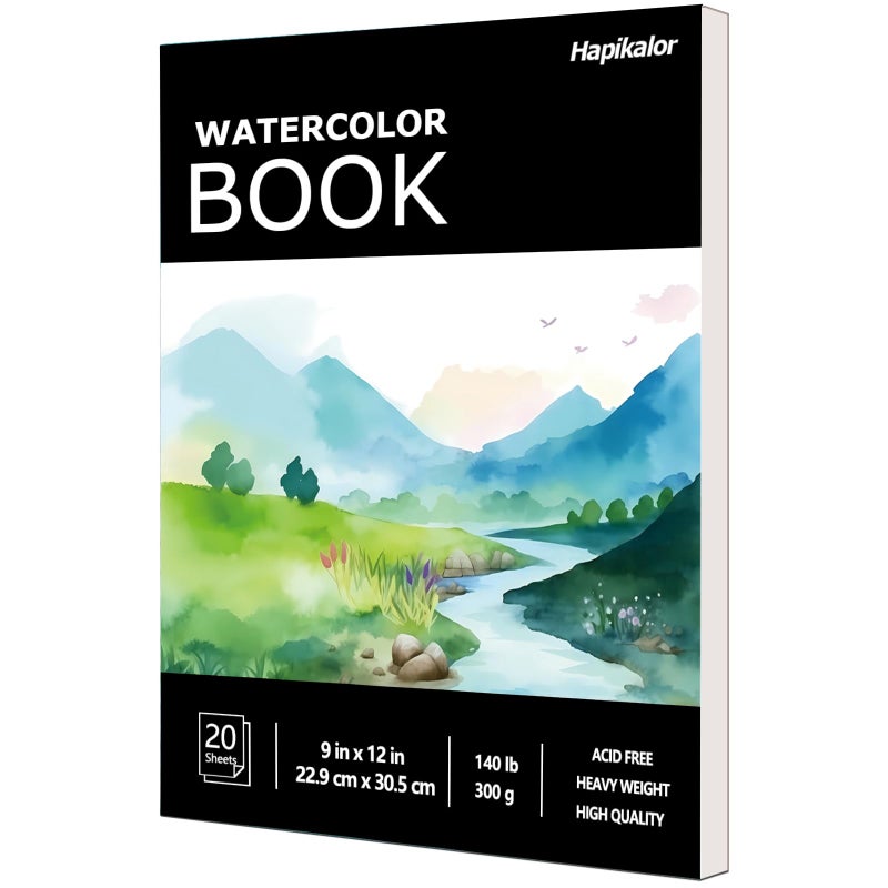 Hapikalor Watercolor Paper Pad, 9"x12" Water Color Paper, 140lb/300gsm Artist Painting Drawing Paper Book, Art Supplies for Adults Kids, Watercolors, Watercolor Paint Set, Sketchbook, Journal, Black - Image 1