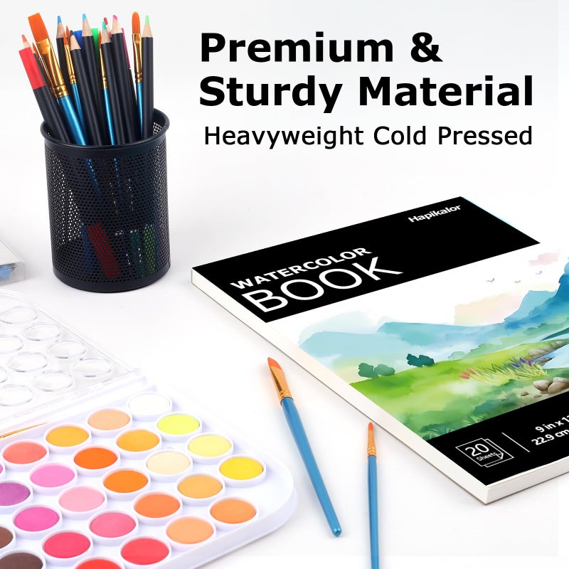 Hapikalor Watercolor Paper Pad, 9"x12" Water Color Paper, 140lb/300gsm Artist Painting Drawing Paper Book, Art Supplies for Adults Kids, Watercolors, Watercolor Paint Set, Sketchbook, Journal, Black - Image 4