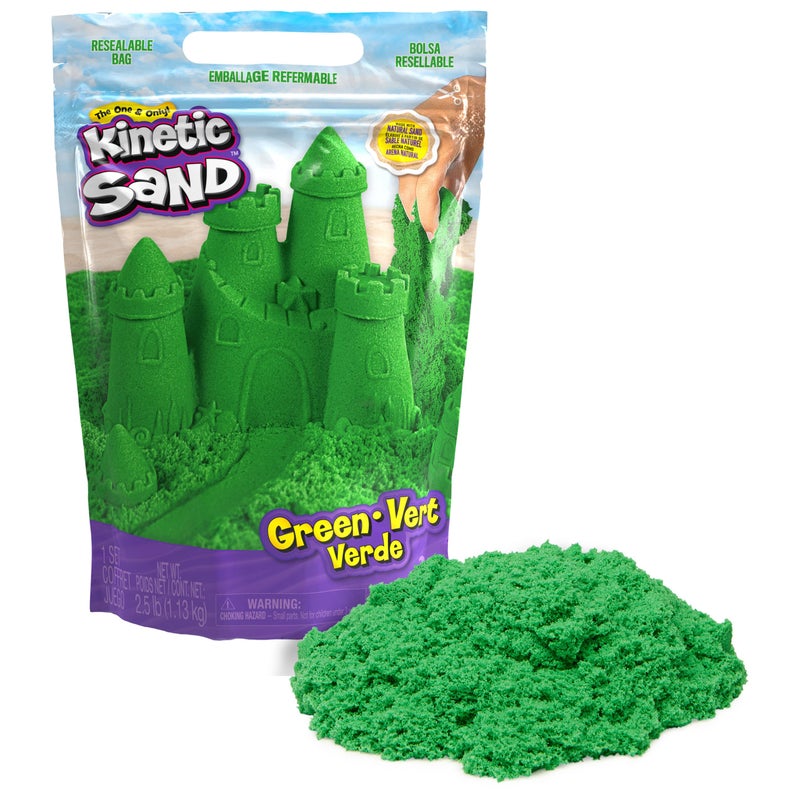 Kinetic Sand رمل كينيتك، 2.5 رطل رمل لعب أخضر، حصري من أمازون، كيس قابل لإعادة الإغلاق (قد يختلف التعبئة)، ألعاب حسية، هدايا العطلات وملحقات التخزين للأطفال من عمر 3 سنوات وما فوق - Image 1