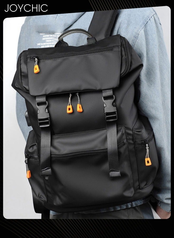 Joychic حقيبة ظهر كبيرة السعة للسفر التجاري والمشي والتخييم مقاومة للماء حقيبة ظهر متعددة الوظائف للكمبيوتر المحمول مع منفذ شحن USB للرجال وطلاب المدارس باللون الأسود - Image 2